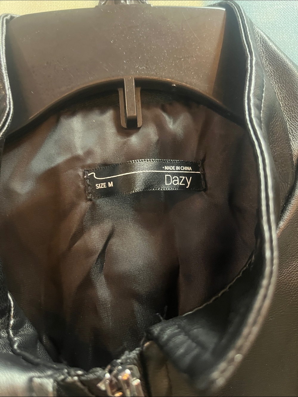 Dazy Black Faux Leather Bomber Jacket size M - Picture 3 of 7